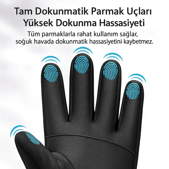 Su Geçirmez Kış Eldiveni 10 Parmak Dokunmatik, Kaymaz Avuç İçi, Soğuk Rüzgar Geçirmez Kayak Motosiklet Eldiveni Erkek Kadın - Resim 6