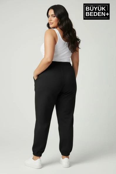 Kadın Büyük Beden N Logolu Paça Lastikli Rahat Kesim Jogger İnce Eşofman Altı SPR26BEAK951-4 - Resim 11
