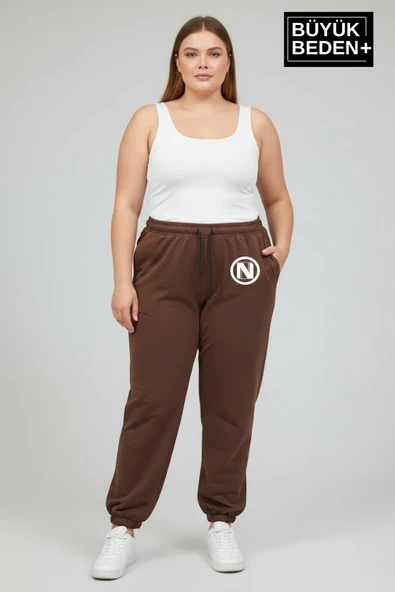 Kadın Büyük Beden N Logolu Paça Lastikli Rahat Kesim Jogger İnce Eşofman Altı SPR26BEAK951-4 - Resim 2