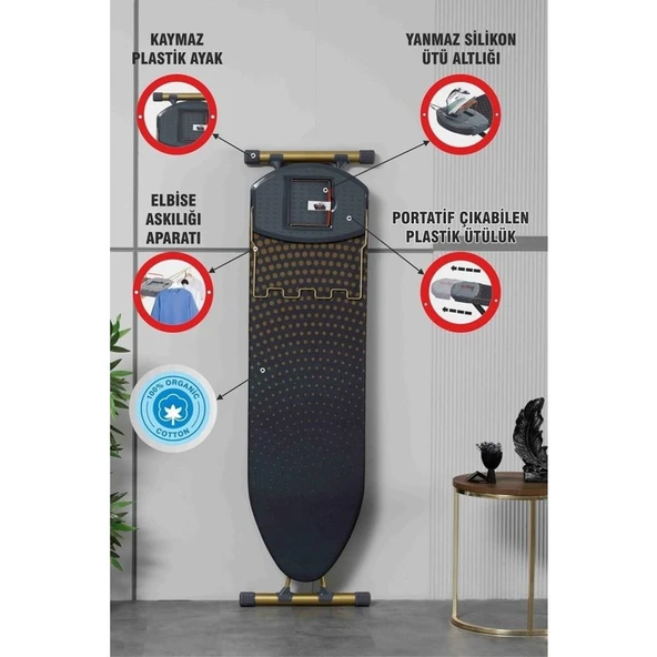 Devecioğlu Harbinger MM155 Ütü Masası – Kaymaz Silikon Tabanlı, %100 Pamuk Kılıflı, 40x140 cm Yeni Nesil Tasarım ürün görseli 1