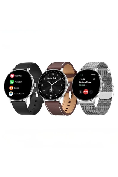 HainoTeko-27 Gümüş Akıllı Saat BT Görüşmeli, 3  Kordonlu AMOLED Ekran ürün görseli 1