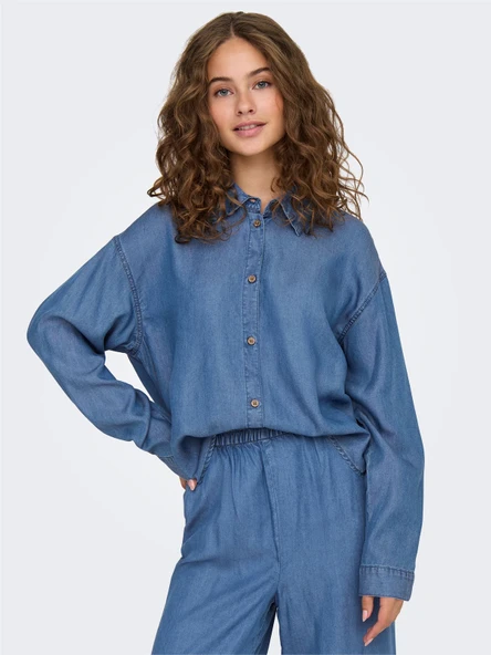 ONLCHARIS LIFE LS SHIRT CC WVN Kadın Medium Blue Denim Gömlek - 15337928 ürün görseli 1