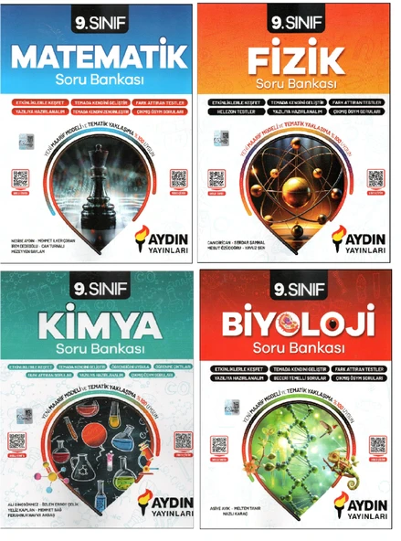 Aydın Yayınları 9. Sınıf Matematik+Fizik+Kimya+Biyoloji Soru Bankaları ürün görseli 1