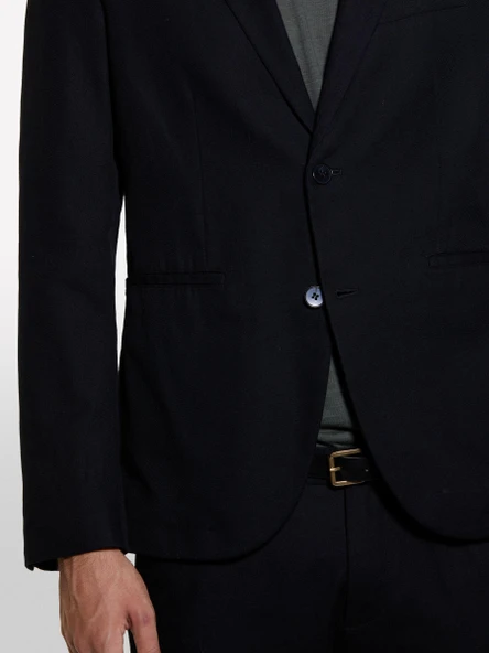 Sisley   %100 Pamuk Şerit Cep Detaylı Rahat Kesim Kruvaze Ceket Erkek Siyah Ceket - 324A2WMDSW020 - Resim 4