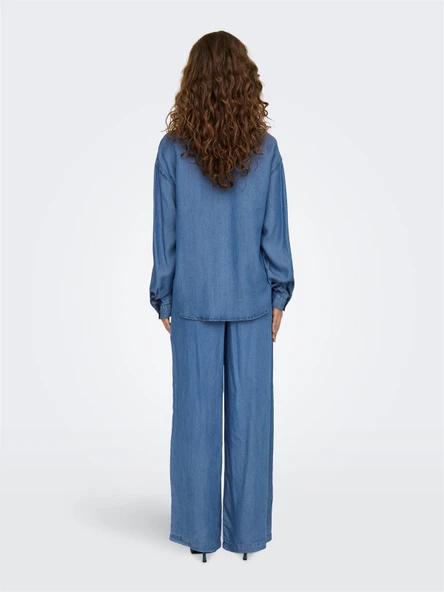 ONLCHARIS LIFE LS SHIRT CC WVN Kadın Medium Blue Denim Gömlek - 15337928 - Resim 5