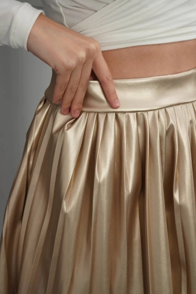 Piliseli deri etek gold h261564 - Resim 8