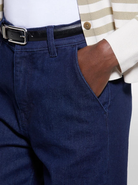 Sisley   Pamuk Karışımlı Normal Bel Denim Chino Pantolon Kadın İndigo Denim Pantolon - 325P4TAYLF06G - Resim 4