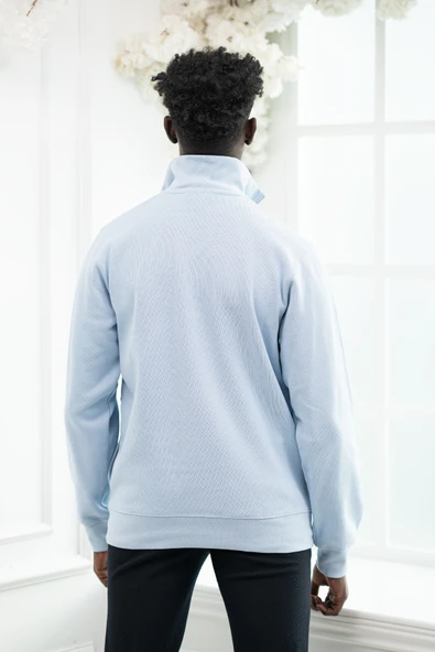 Regular Fit Fermuarlı Dik Yaka Pamuklu Selanik Kumaş Yan Cepli Kazak - Resim 3