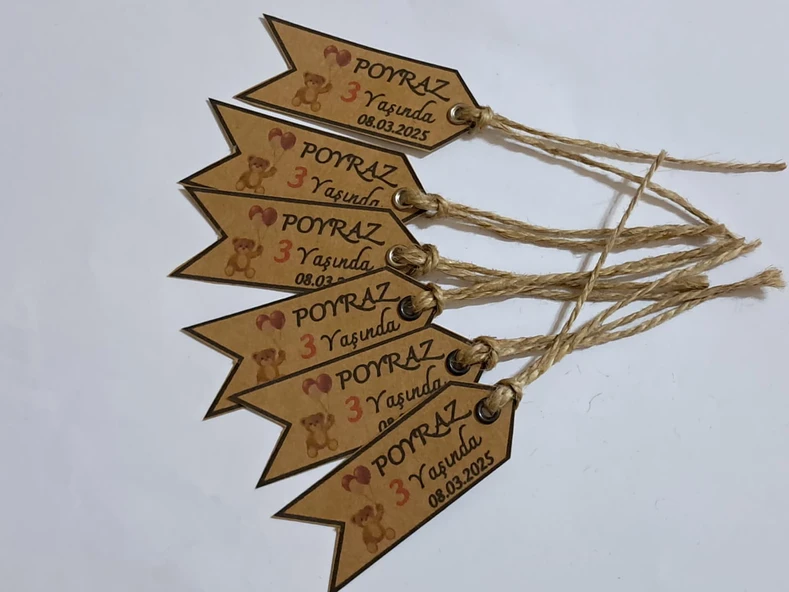 Pratikbox Kraft 250gr Kağıt etiket/Yenidoğan/Doğum günü/Hediyelik 2,5x7cm/Kuş gözü delikli/ Jüt ipli/60 Adet - Resim 5