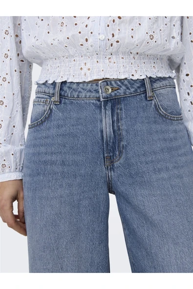 Only   ONLBRITNEY LOW WIDE DNM AZG Kadın Medium Blue Denim  - 15321397 - Resim 2