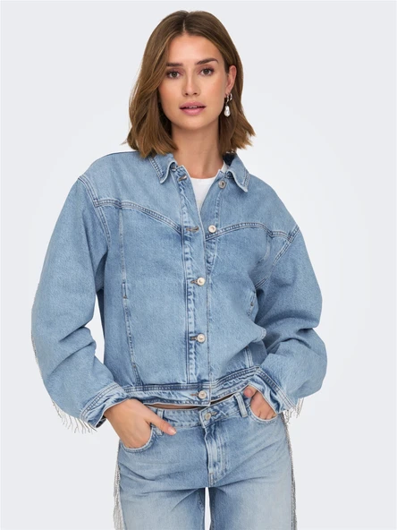 ONLSUNSET LS RHINESTONE JACKET RED DNM Kadın Light Blue Denim Denim Ceket - 15342631 ürün görseli 1