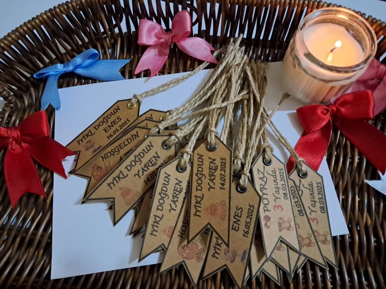 Pratikbox Kraft 250gr Kağıt etiket/Yenidoğan/Doğum günü/Hediyelik 2,5x7cm/Kuş gözü delikli/ Jüt ipli/60 Adet ürün görseli 1