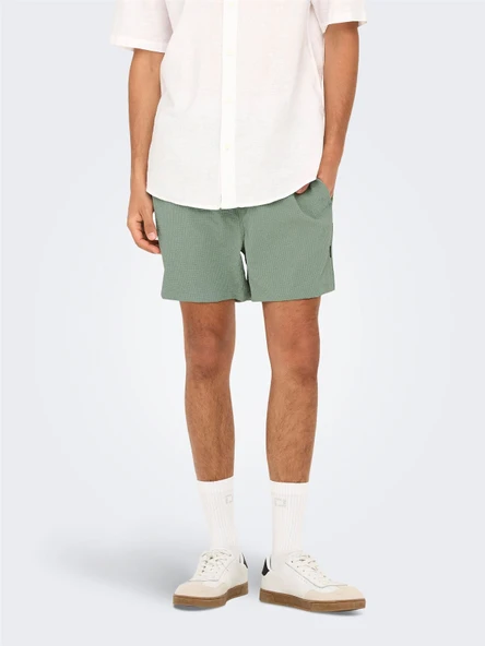 Only & Sons   ONSTED LIFE SOLID SEERSUCKER SWIM NOOS Erkek Iceberg Green Deniz Şortu - 22028813 - Resim 3