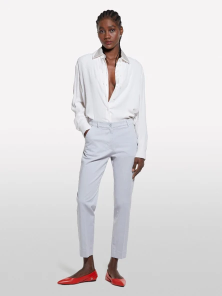 %100 Viskoz Arkası Uzun Over Fit Gömlek Kadın Bej Gömlek - 325P5IDTLQ08R - Resim 6