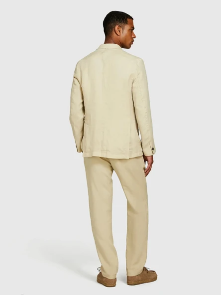 Sisley   %100 Keten Astarsız Rahat Kalıp Ceket Erkek Bej Ceket - 325P2AGHSW01Q - Resim 3
