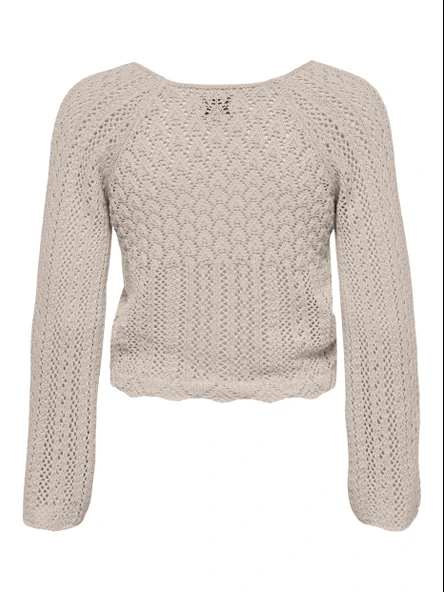 ONLNOLA LIFE LS RUCHING PULLOVER KNT Kadın Gri Kazak - 15273610 - Resim 6