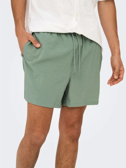 Only & Sons   ONSTED LIFE SOLID SEERSUCKER SWIM NOOS Erkek Iceberg Green Deniz Şortu - 22028813 - Resim 7