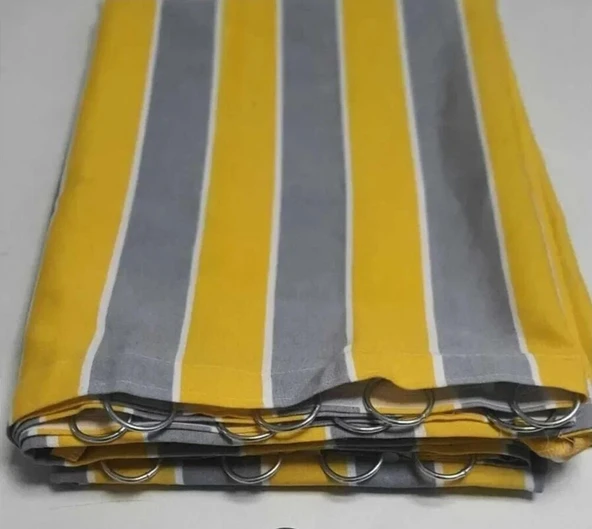 CEYLAN Home Balkon Perdesi Bağcıklı Halkalı Ölçü Seçenekli Gri Sarı Çizgili ürün görseli 1