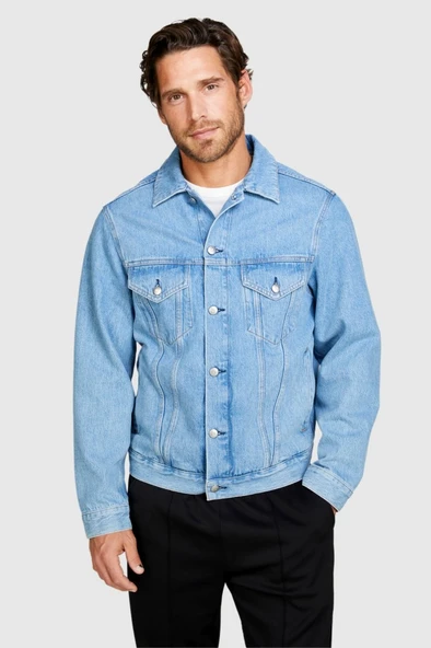 Sisley   %100 Koton Slim Fit Denim Ceket Erkek Renkli Ceket - 323A2V8JSN02B - Resim 8