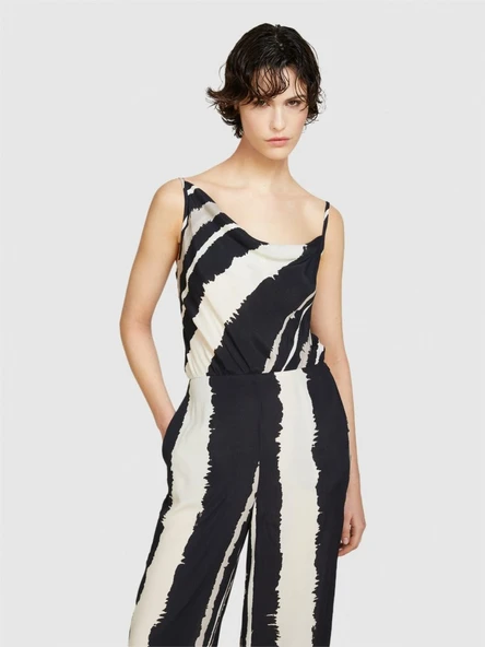 %100 Viskoz Tamamı Baskılı Asimetrik Yakalı Palazzo Tulum Kadın Turuncu Tulum - 324P4WAXLT00I - Resim 4