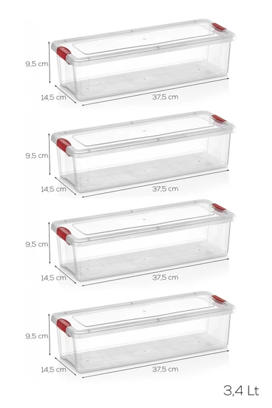 Porsima 456-4 4lü Kilitli Kapaklı Yiyecek Erzak Saklama Kabı Seti - Buzdolabı Düzenleyici Organizeri 3,4lt - Resim 5
