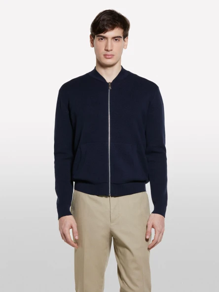 Sisley   Pamuk Karışımlı Fermuarlı Bomber Hırka Erkek Lacivert Hırka - 325P10F2S500H ürün görseli 1