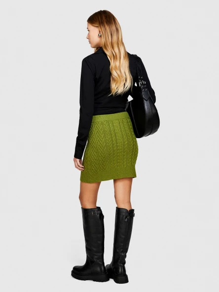 Yün Karışımlı Yüksek Bel Aran Motif Örgü Triko Mini Etek Kadın Yeşil Etek - 323A17L3M0008 - Resim 6