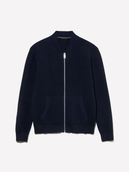 Sisley   Pamuk Karışımlı Fermuarlı Bomber Hırka Erkek Lacivert Hırka - 325P10F2S500H - Resim 5