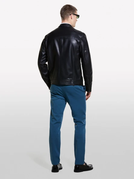 Sisley   Yanları Cepli Fermuarlı Dar Kesim Suni Deri Ceket Erkek Siyah Ceket - 324A2KLSSN036 - Resim 2