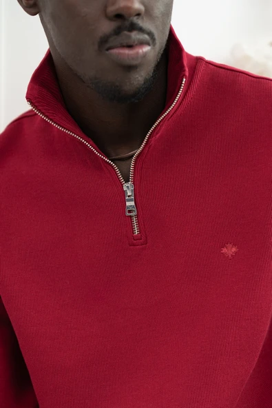 Regular Fit Fermuarlı Dik Yaka Pamuklu Selanik Kumaş Yan Cepli Kazak - Resim 12