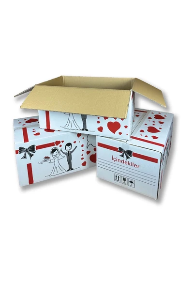 Çeyiz Kolisi Baskılı Gelin Kolisi Çift Oluklu 60x38x30 Sağlam İsim Kutucuklu - Resim 3