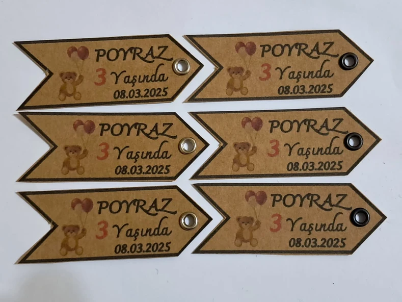 Pratikbox Kraft 250gr Kağıt etiket/Yenidoğan/Doğum günü/Hediyelik 2,5x7cm/Kuş gözü delikli/ Jüt ipli/60 Adet - Resim 7