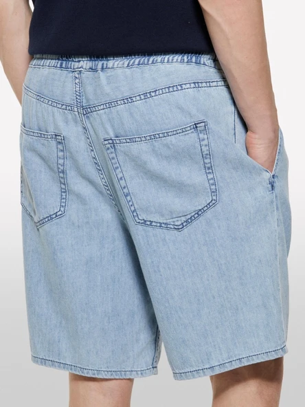 Sisley   %100 Pamuk Büzgü İpli Normal Bel Denim Şort Erkek Mavi Denim Şort - 325P44C1S901A - Resim 2