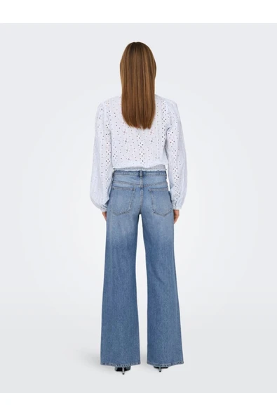 Only   ONLBRITNEY LOW WIDE DNM AZG Kadın Medium Blue Denim  - 15321397 - Resim 5
