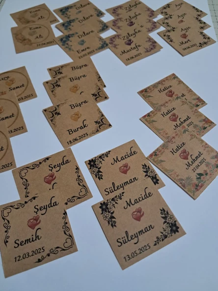 Pratikbox Düğün/Nişan/Hediyesi /Kişiye Özel 3,80x3,80cm /Kraft Yapışkanlı Stikers/Etiket/Kare /70 Adet ürün görseli 1