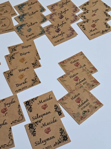 Pratikbox Düğün/Nişan/Hediyesi /Kişiye Özel 3,80x3,80cm /Kraft Yapışkanlı Stikers/Etiket/Kare /70 Adet - Resim 3