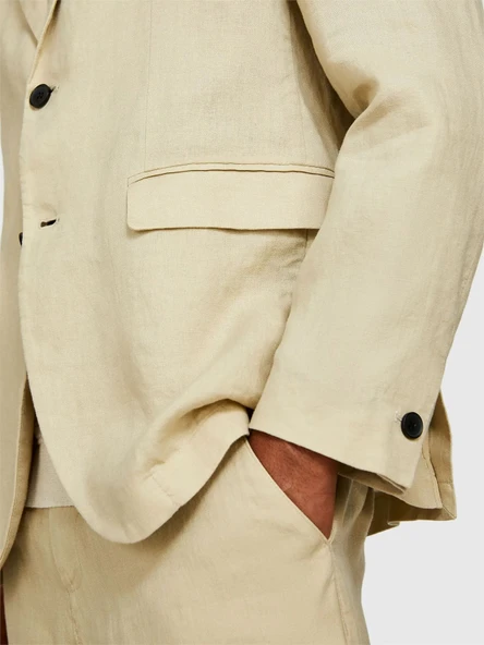 Sisley   %100 Keten Astarsız Rahat Kalıp Ceket Erkek Bej Ceket - 325P2AGHSW01Q - Resim 5