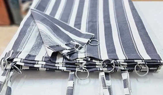 CEYLAN Home Balkon Perdesi Bağcıklı Halkalı Ölçü Seçenekli Gri Beyaz Çizgili ürün görseli 1