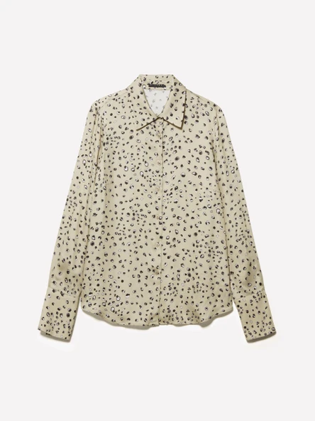 %100 Viskoz Desenli Regular Fit Gömlek Kadın Beyaz Mix Gömlek - 325P5PHVLQFF7 - Resim 6