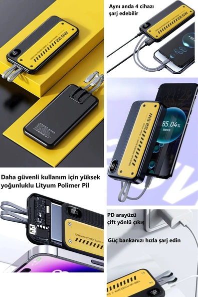 AMS NET® 10000 mAh Hızlı Şarj Özellikli Aynı Anda 4 Cihazı Şarj Edebilen Powerbank - Resim 10