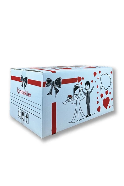 Çeyiz Kolisi Baskılı Gelin Kolisi Çift Oluklu 60x38x30 Sağlam İsim Kutucuklu ürün görseli 1