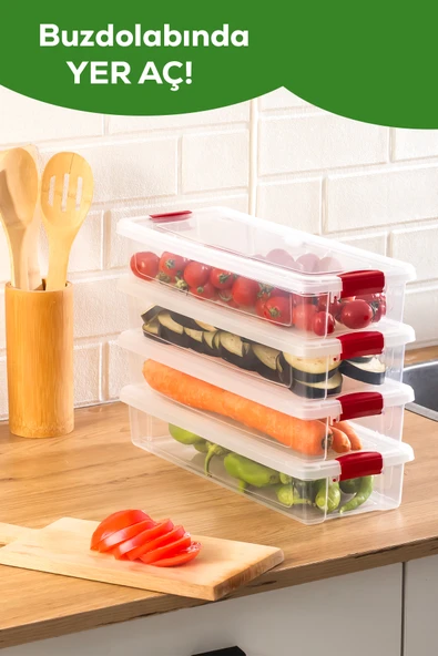 Porsima 455-4 4lü Kilitli Kapaklı Yiyecek Erzak Saklama Kabı Seti - Buzdolabı Düzenleyici Organizeri 2,3lt - Resim 3