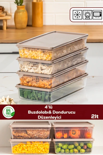 Porsima 5309 4lü Buzdolabı ve Difriz Düzenleyici Saklama Kabı Seti - BPA İçermez, Mikrodalga Uyumlu, Kapaklı, Gıda Saklama Kabı, Kapicino, 2 Lt ürün görseli 1