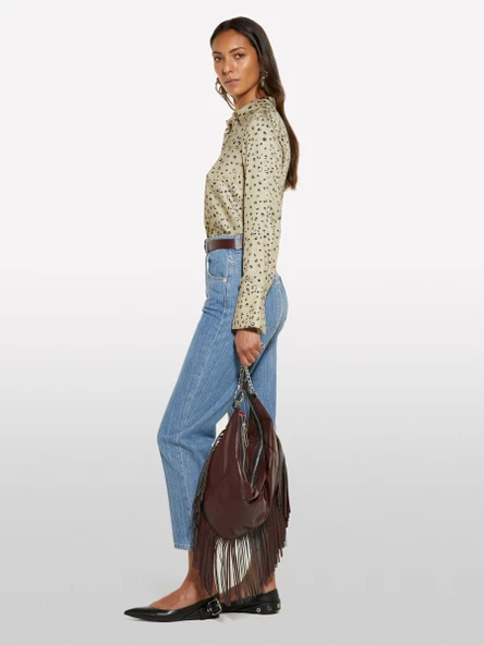 %100 Viskoz Desenli Regular Fit Gömlek Kadın Beyaz Mix Gömlek - 325P5PHVLQFF7 - Resim 2