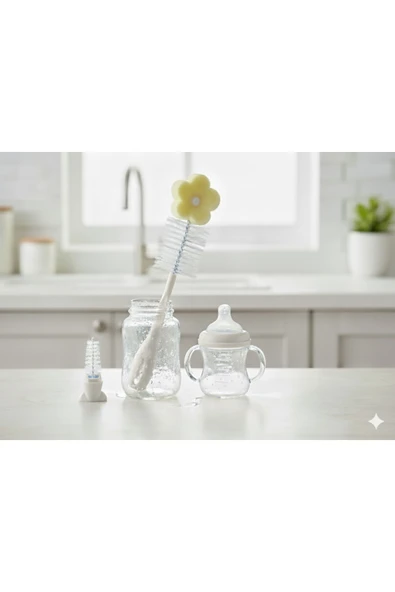 Bebedor Yeni Sünger Uçlu Biberon ve Emzik Temizleme Fırçası Beyaz 575 - Resim 2