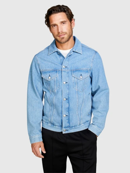 Sisley   %100 Koton Slim Fit Denim Ceket Erkek Renkli Ceket - 323A2V8JSN02B - Resim 5