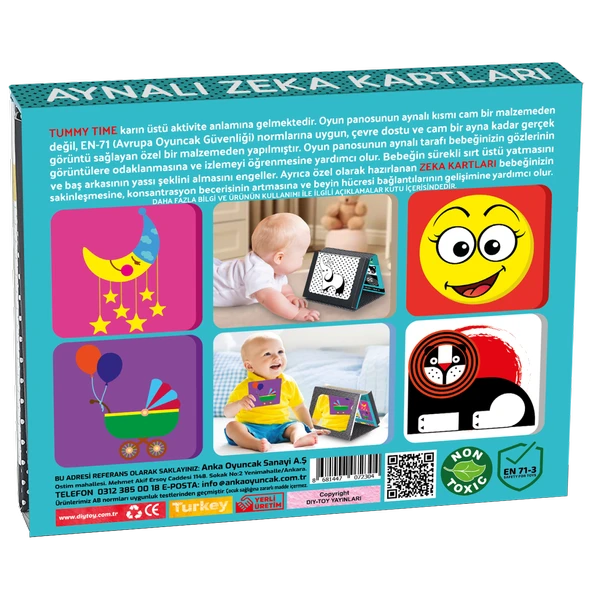 Diytoy Fiziksel ve Zihinsel Gelişim Seti: Tummy Time Aynalı Zeka Kartları + Manyetik Alfabe ve Meyve Sebzeler (3'lü Paket) - Resim 3