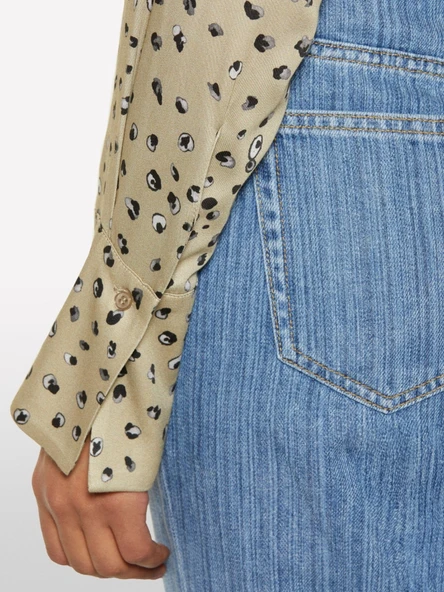 %100 Viskoz Desenli Regular Fit Gömlek Kadın Beyaz Mix Gömlek - 325P5PHVLQFF7 - Resim 5