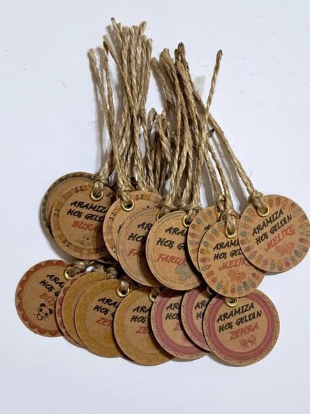 Pratikbox Yuvarlak etiket Kraft 250gr/Yenidoğan/Doğum günü/Hediyelik/3,80 cm/Kuş gözü delikli/Jüt ipli/35 Ad. ürün görseli 1