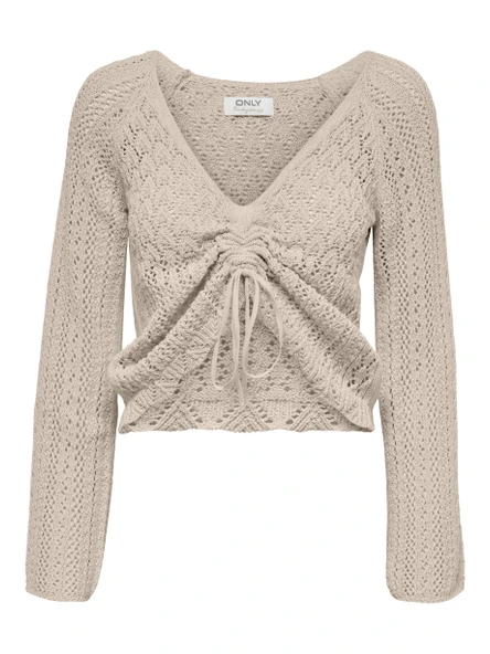 ONLNOLA LIFE LS RUCHING PULLOVER KNT Kadın Gri Kazak - 15273610 - Resim 5